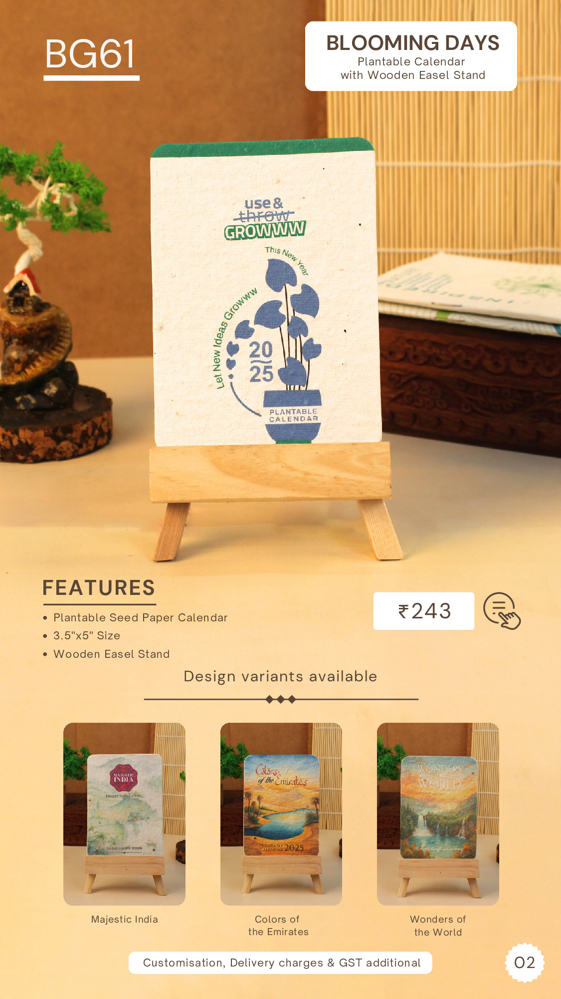 Plantable Calendar with Wooden Easel Stand - Eco - Blooming Days