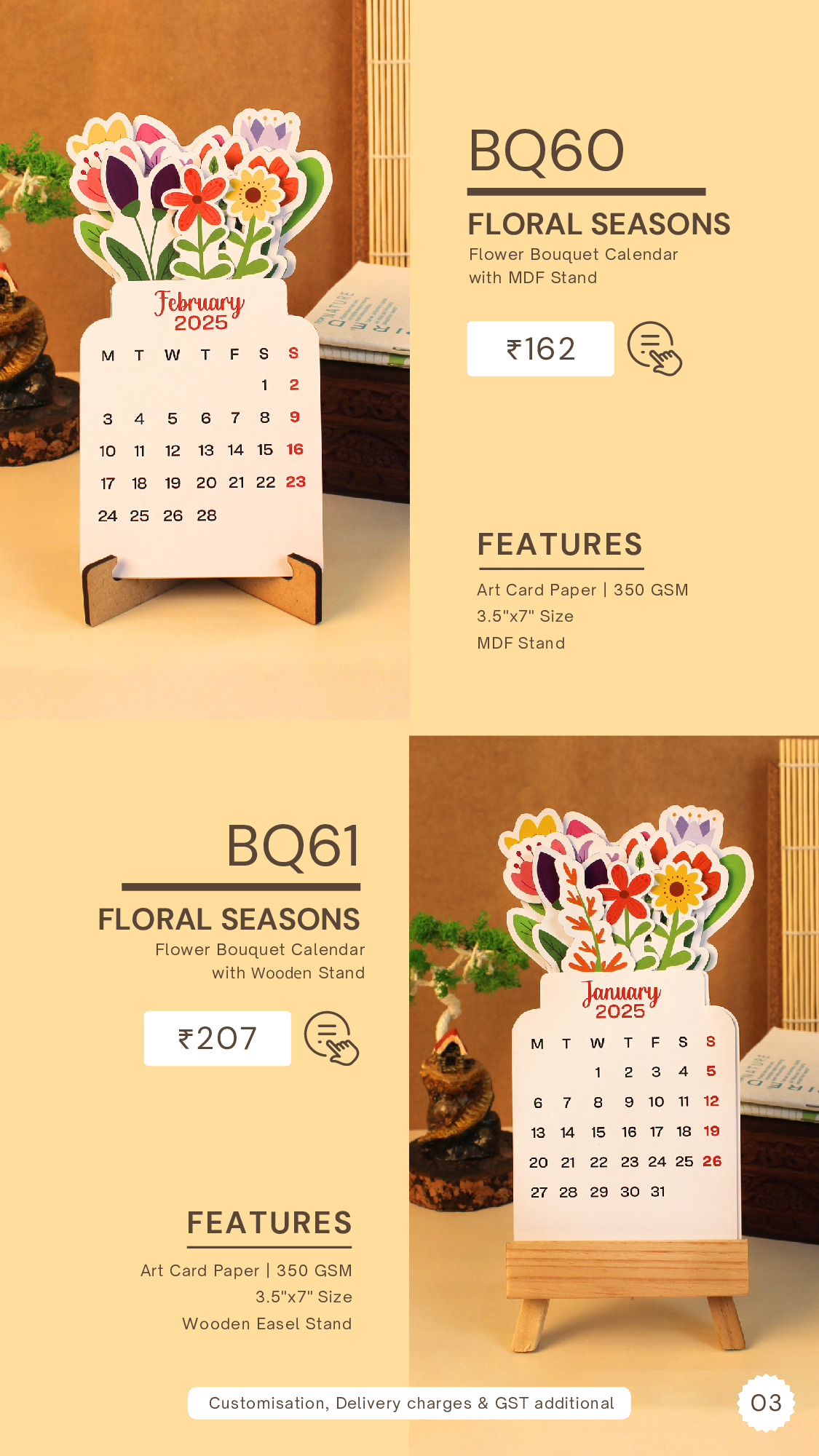 Flower Bouquet Calendar with MDF Stand - Eco - Floral Seasons