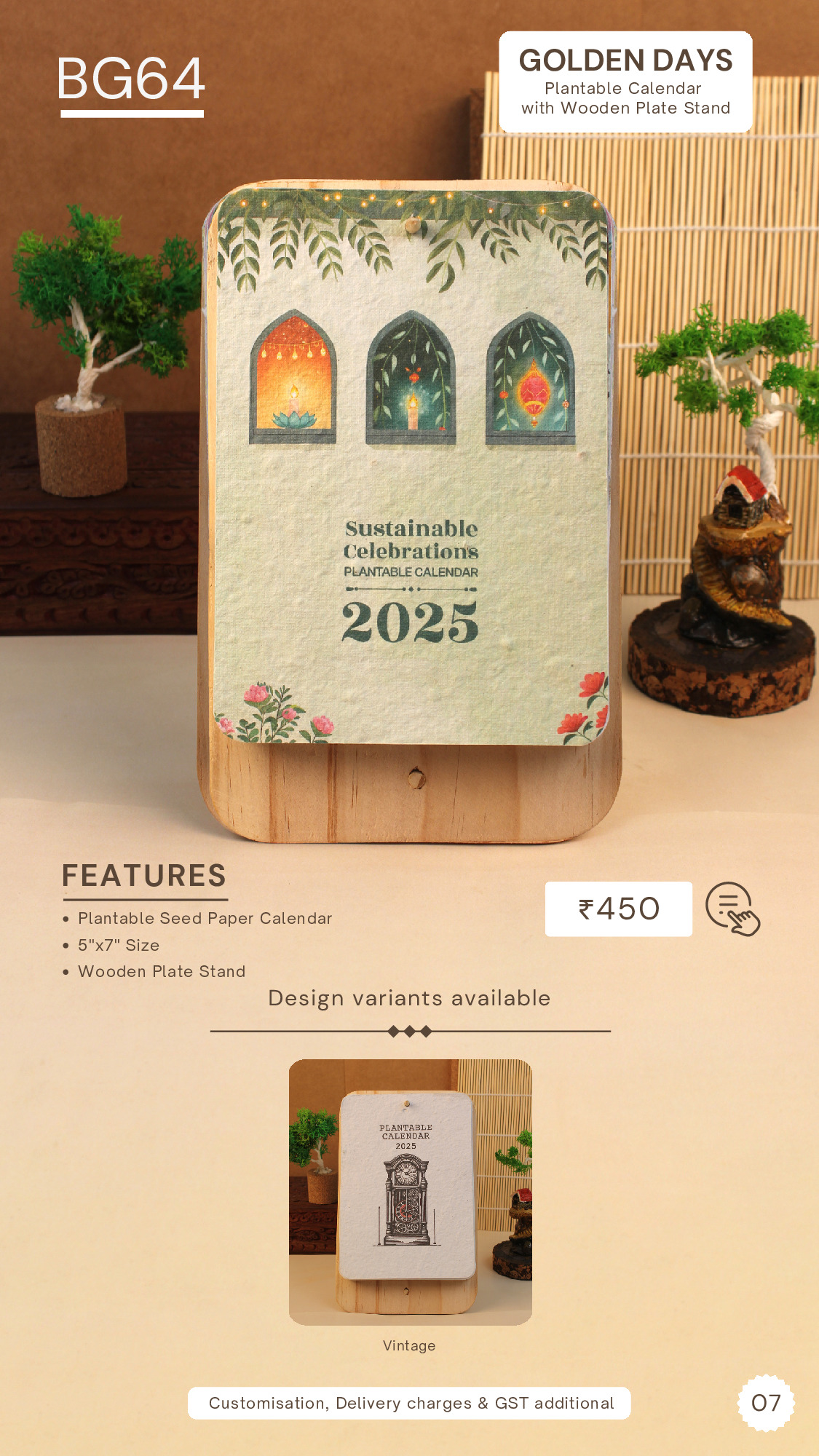 Plantable Calendar with Wooden Plate Stand - Eco - Golden Days