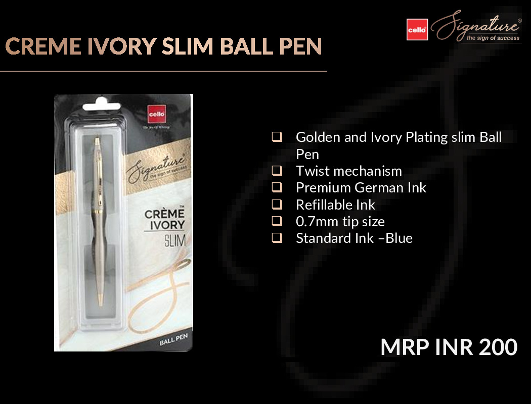 Cello Creme Ivory Slim Ball Pen