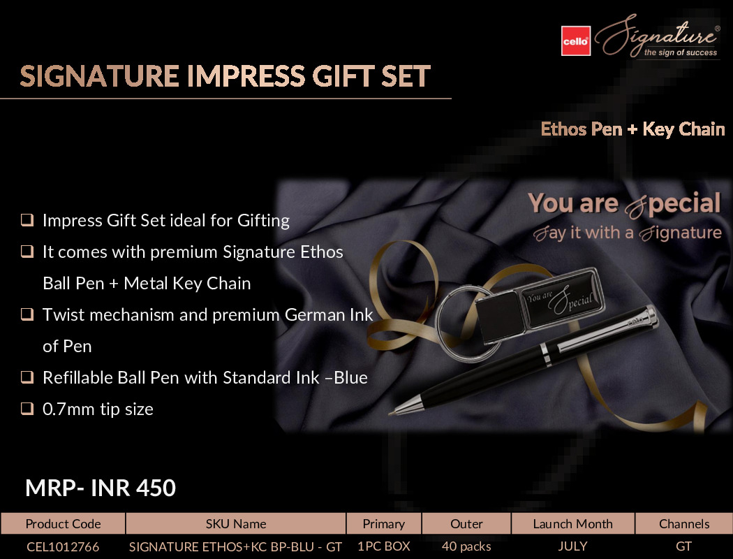 Cello Signature Impress Giftset -Ethos Ball Pen + Metal Key Chain