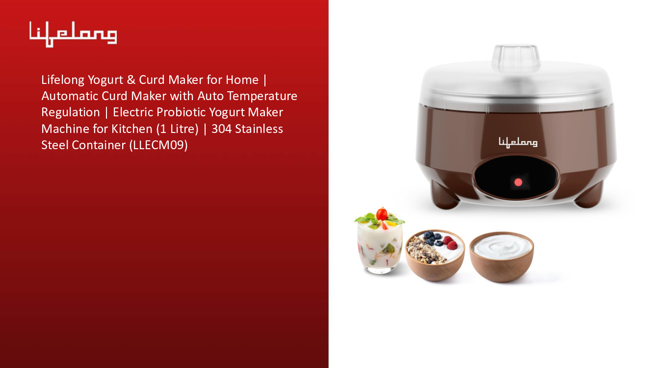Lifelong Yogurt & Curd Maker for Home | Automatic Curd Maker with Auto Temperature Regulation | Electric Probiotic Yogurt Maker Machine for Kitchen (1 Litre) | 304 Stainless Steel Container