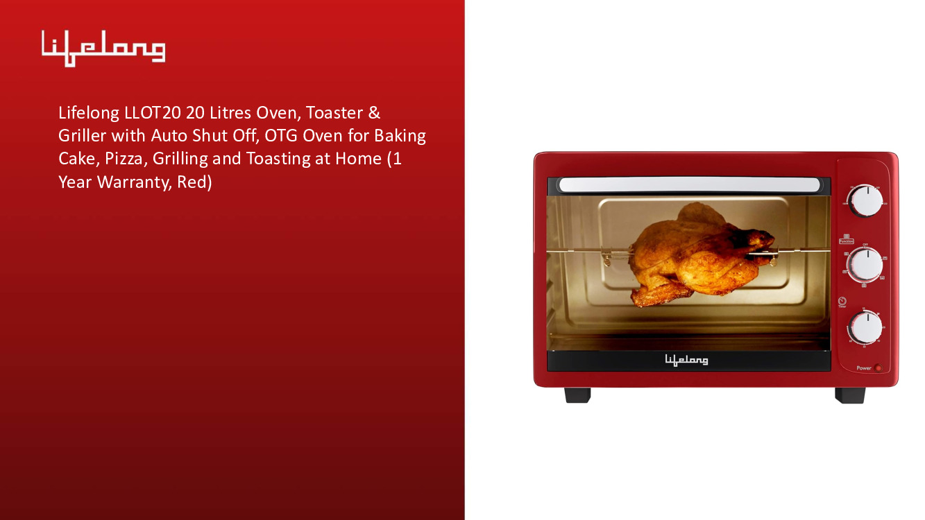 Lifelong 20 Litres Oven, Toaster & Griller with Auto Shut Off, OTG Oven for Baking Cake, Pizza, Grilling and Toasting at Home (1 Year Warranty, Red)