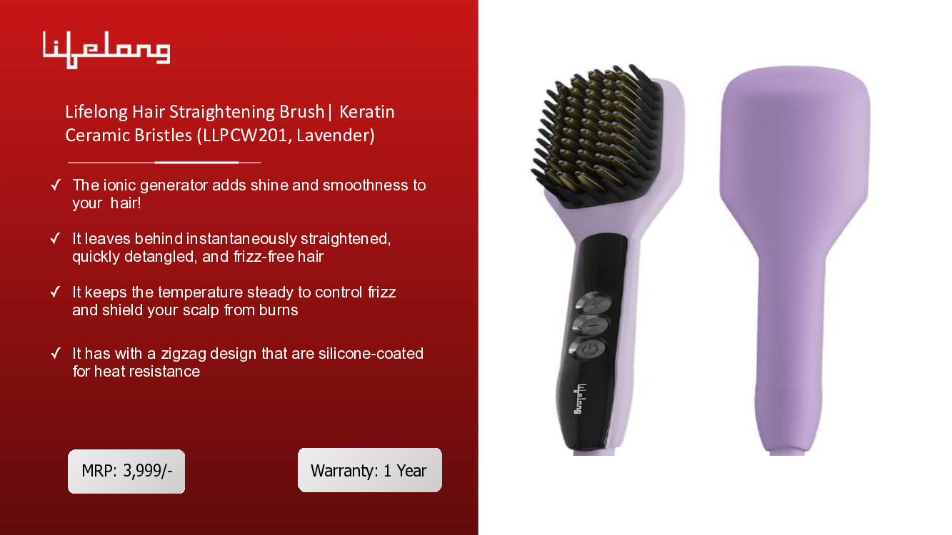 Lifelong Hair Straightening Brush| Keratin Ceramic Bristles