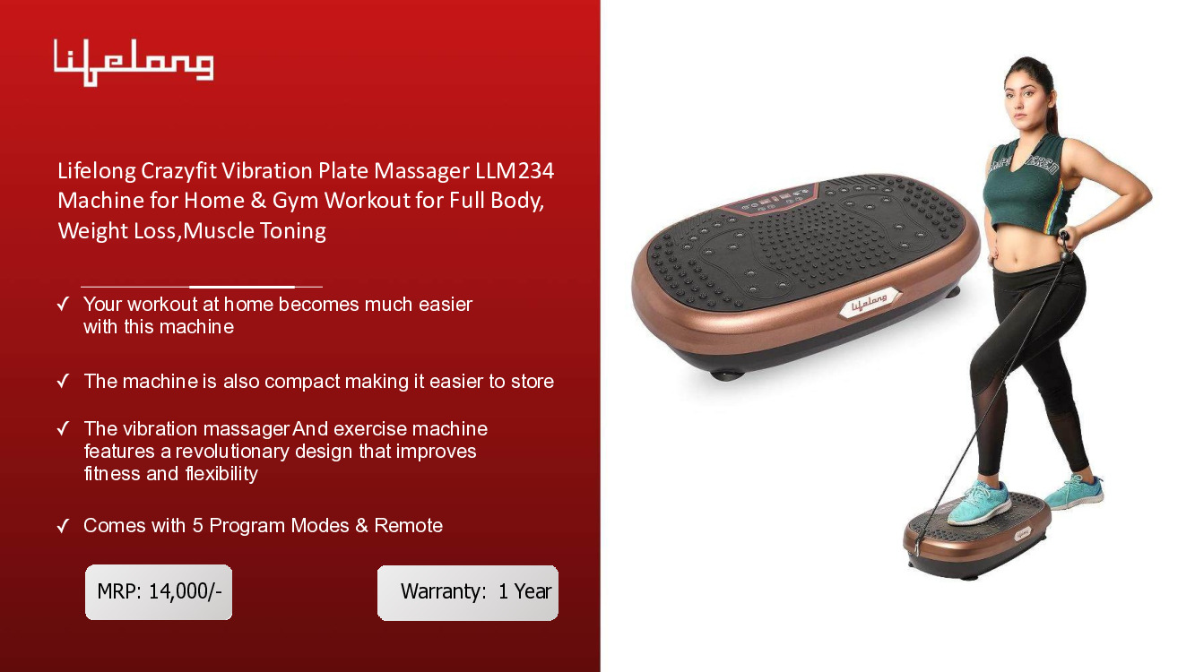 Lifelong Crazyfit Vibration Plate Massager LLM234 Machine for Home & Gym Workout for Full Body, Weight Loss,Muscle Toning