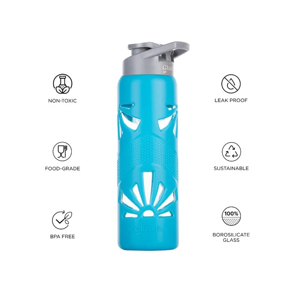 Glasafe Clear Grip 750ml Glass Bottle - Tranquil Teal