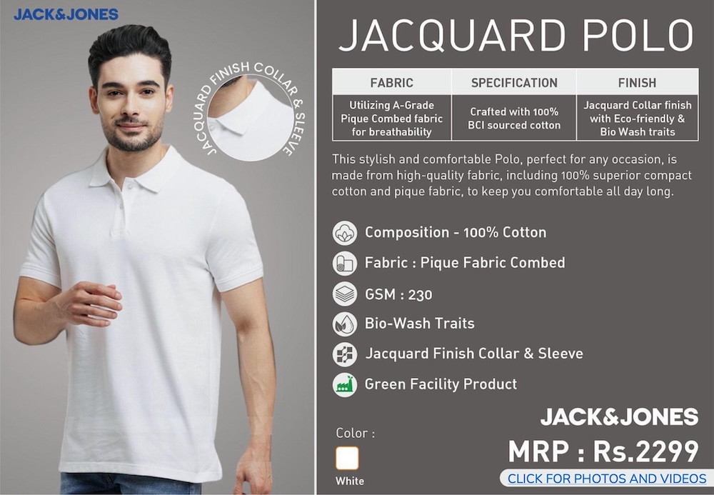 Jack & Jones Jacquard Plain Polo - White Tshirt