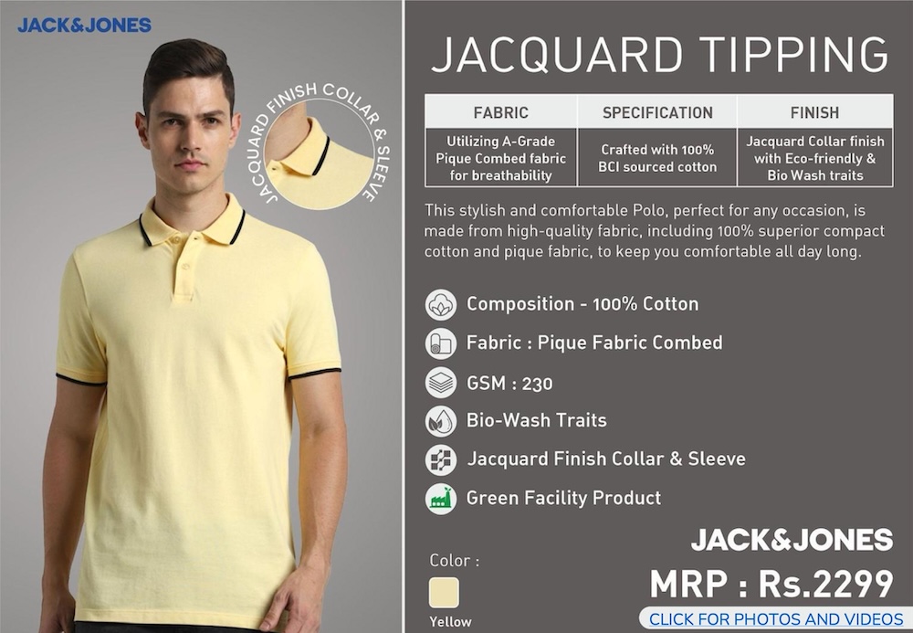 Jack & Jones Jacquard Plain Polo Tshirt - Yellow