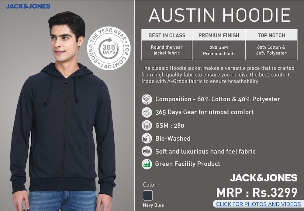 Jack & Jones Austin Hoodie Jacket - Navy Blue