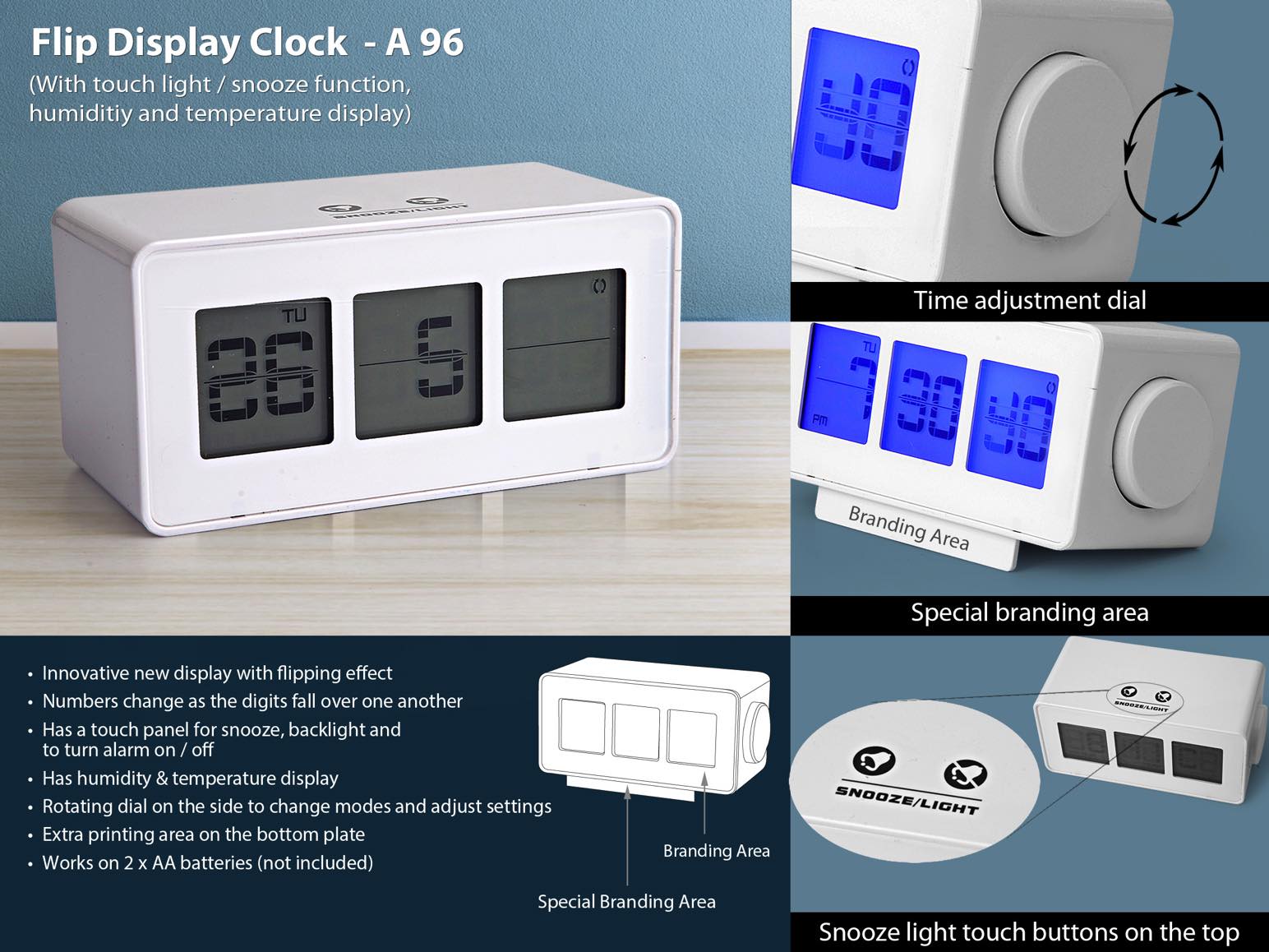 Flip display clock with touch light / snooze function