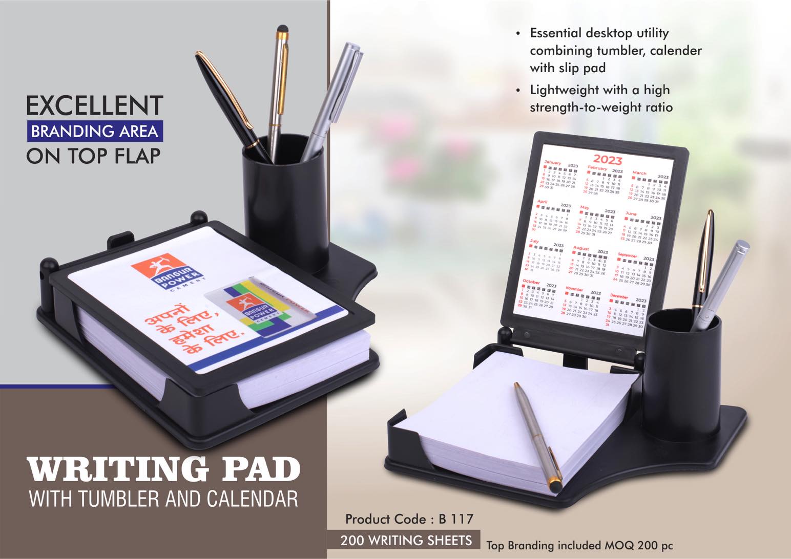 Writing pad with Tumbler and Calendar - 200 writing sheets - Top Branding included MOQ 200 pc