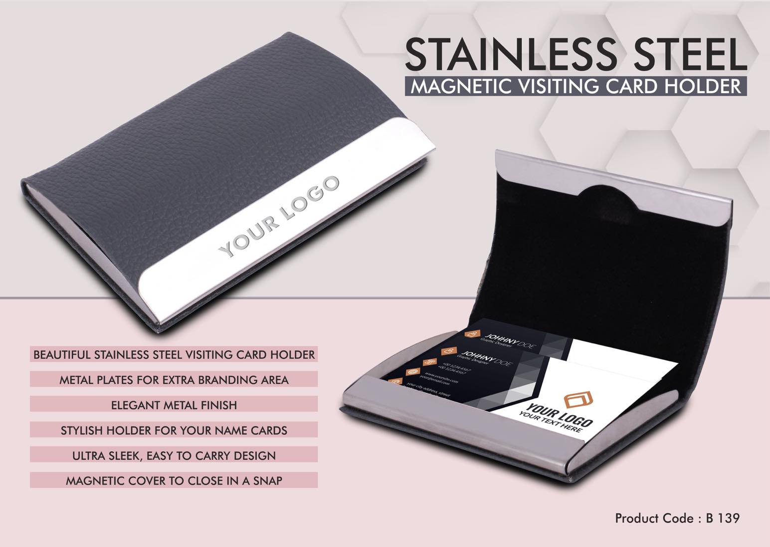 Stainless Steel Magnetic Visiting Card holder-Gray
