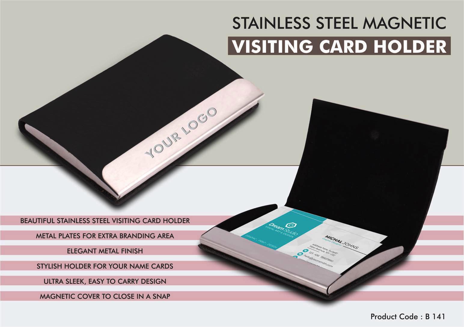 Stainless Steel Magnetic Visiting Card holder-Black