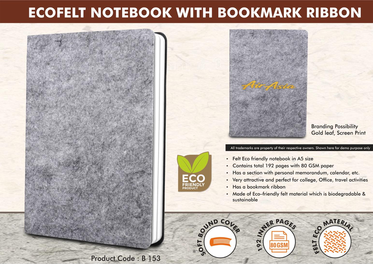 EcoFelt Notebook with bookmark ribbon