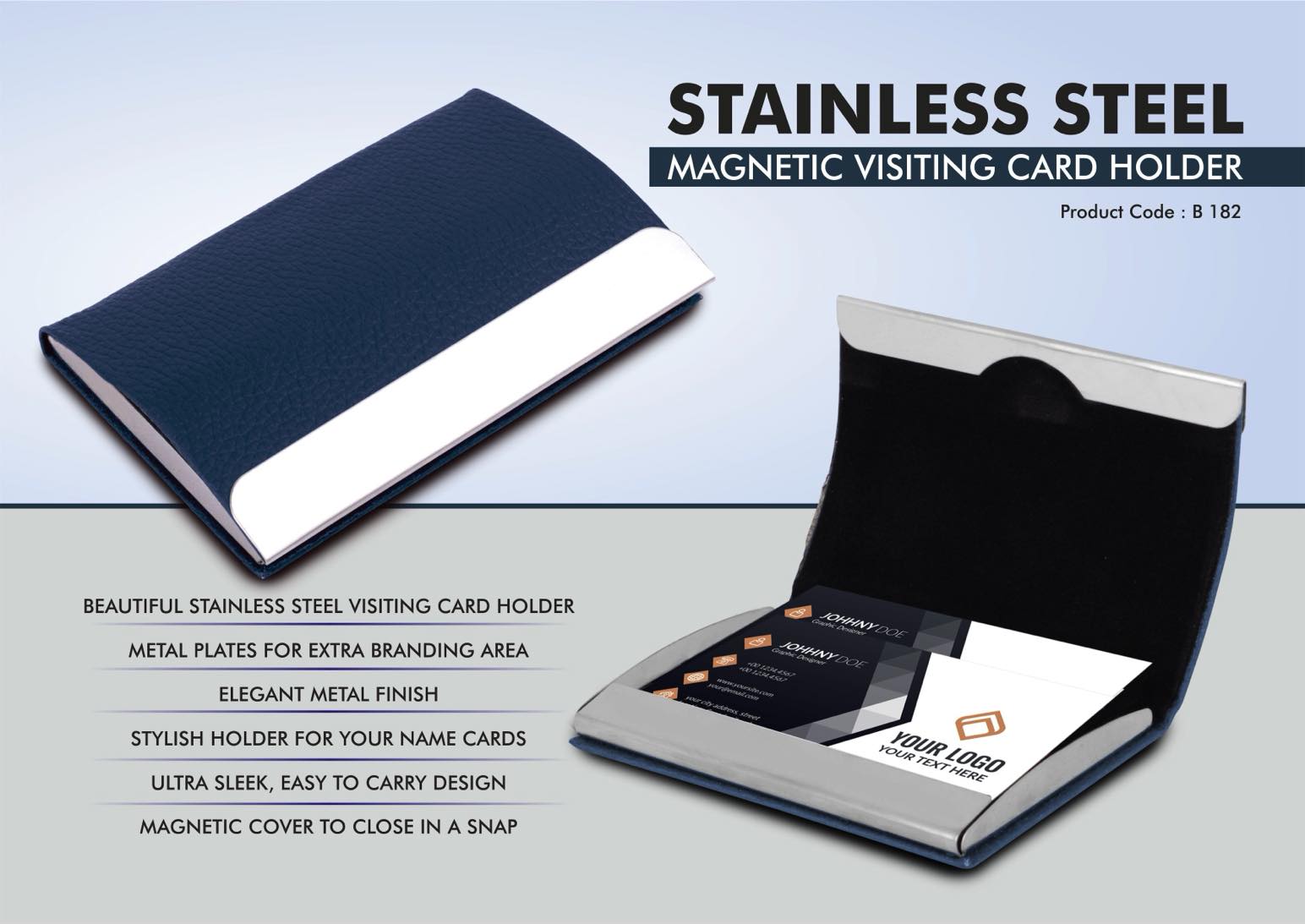 Stainless Steel Magnetic Visiting Card holder- BlUE