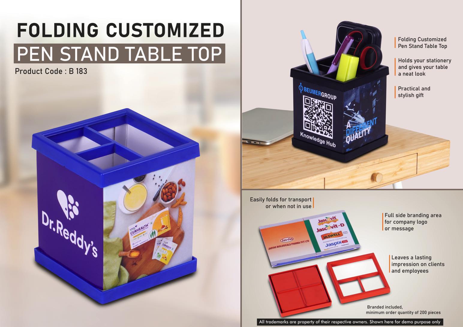 Folding Customized Pen Stand Table Top - Folds for transport or when not in use - Branding included MOQ 200