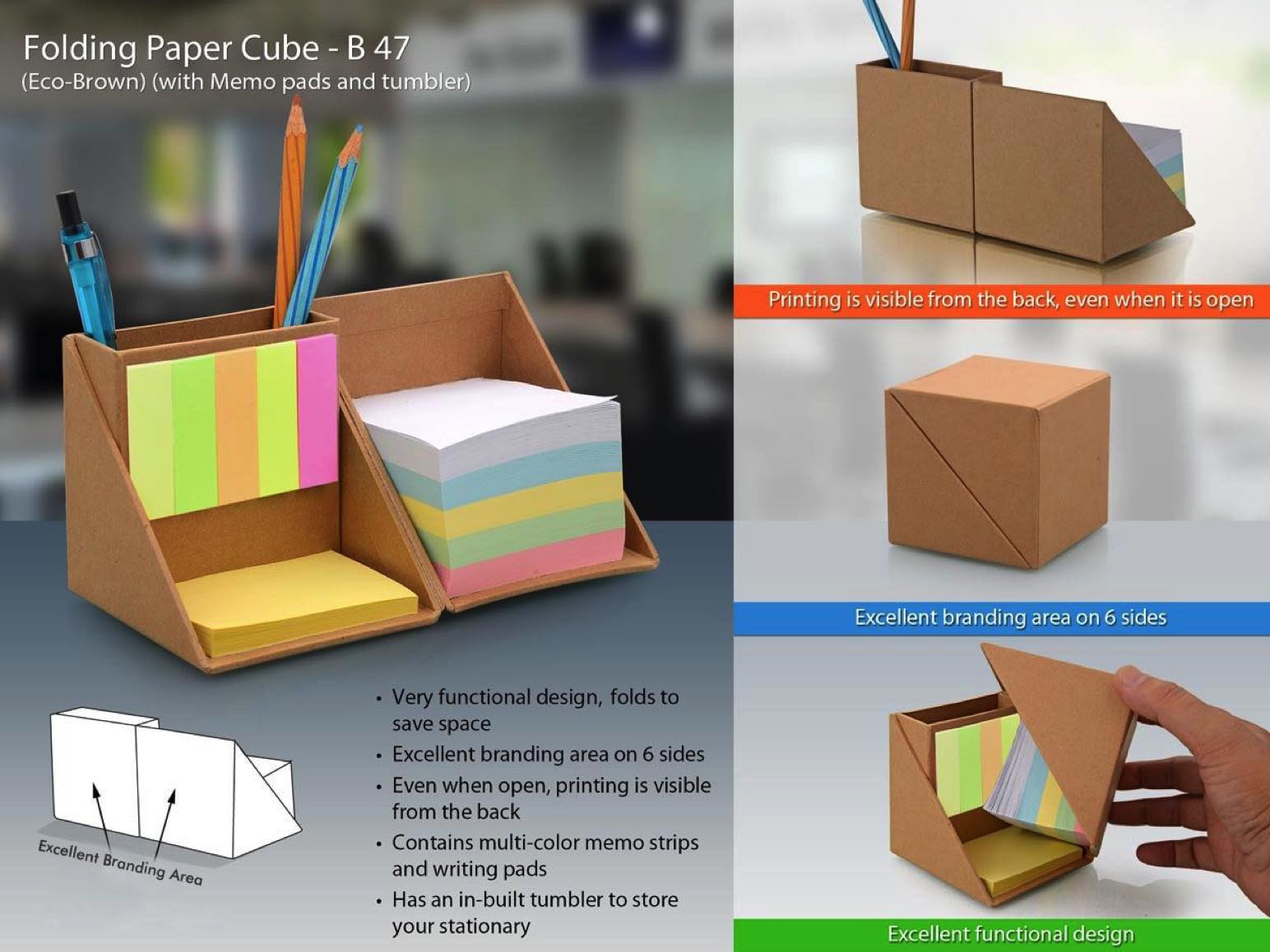 Folding paper cube (with memopad and tumbler)