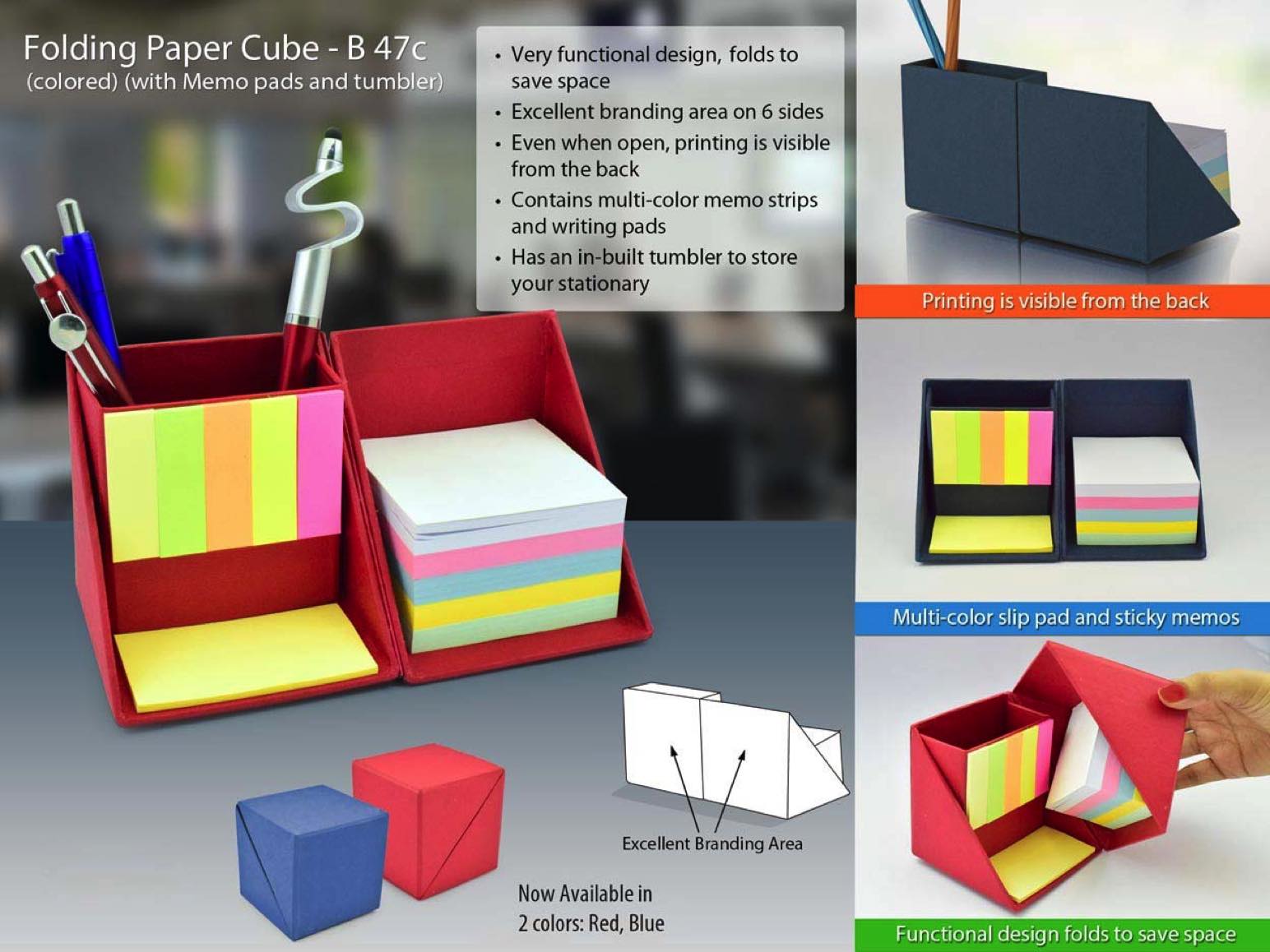 Folding paper cube in color (with memopad and tumbler)