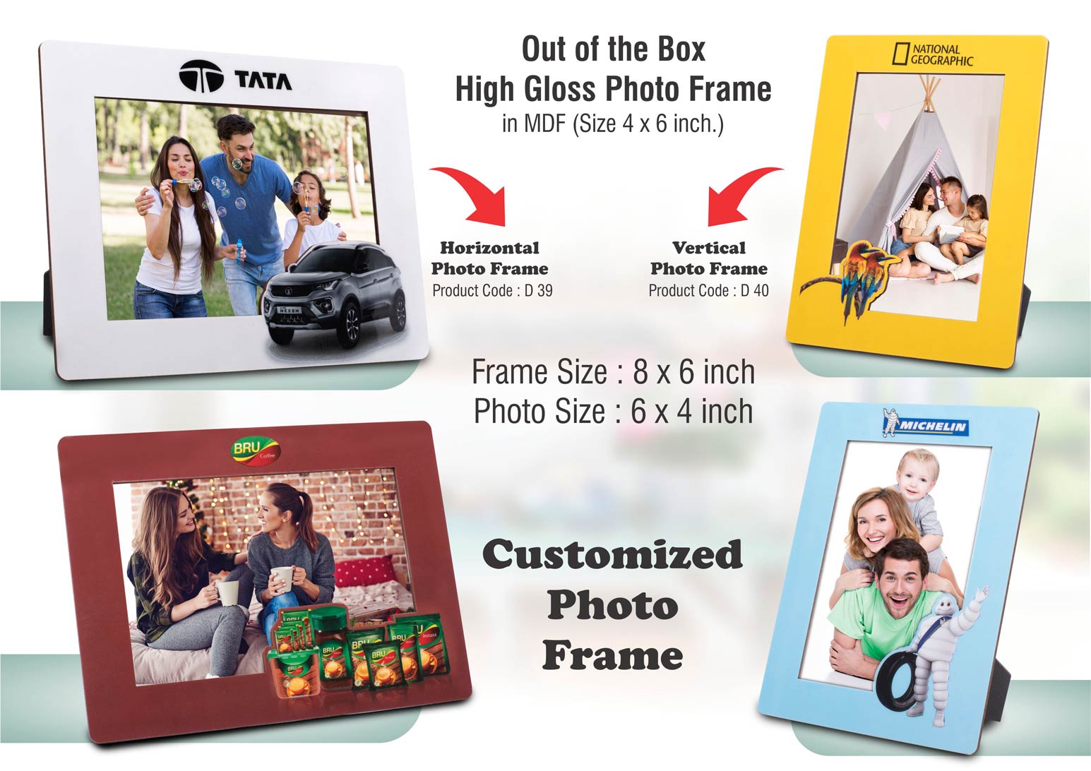 Out of the box High Gloss Photo Frame in MDF - Photo size 4x6 inch - Vertical - MOQ 100 pcs
