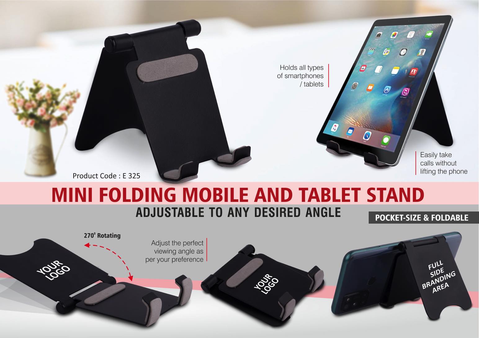 Metal Mini folding mobile and tablet stand - Adjustable to any desired angle