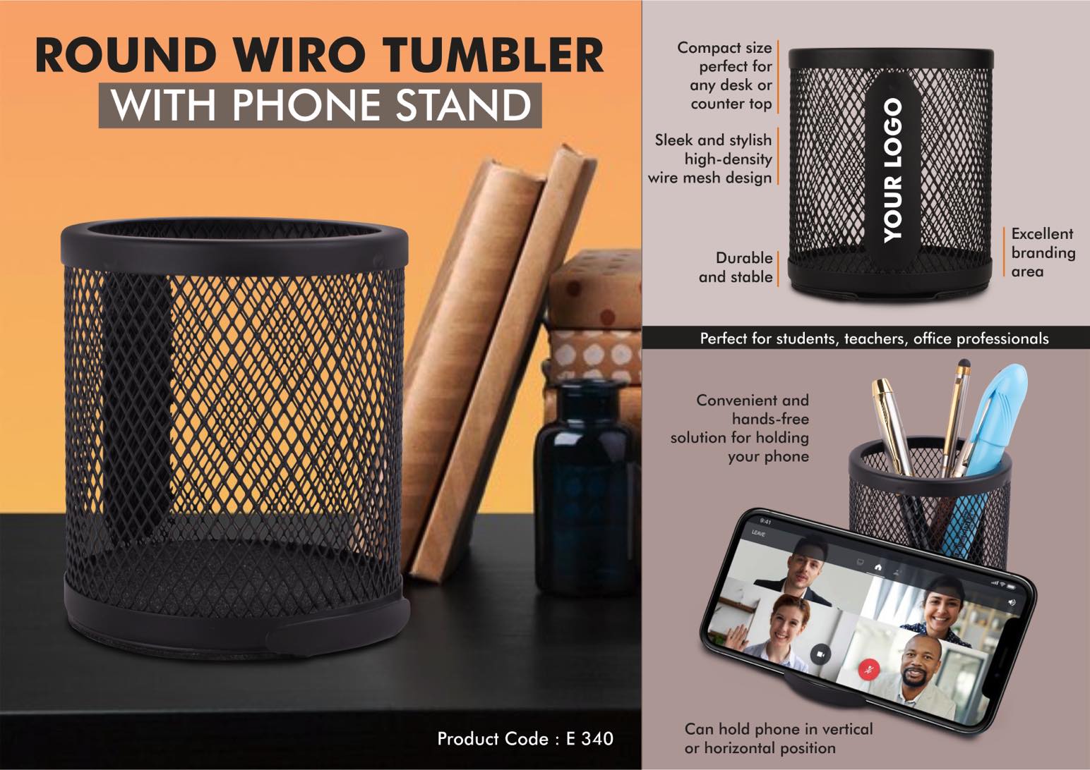 Round wiro tumbler with phone stand