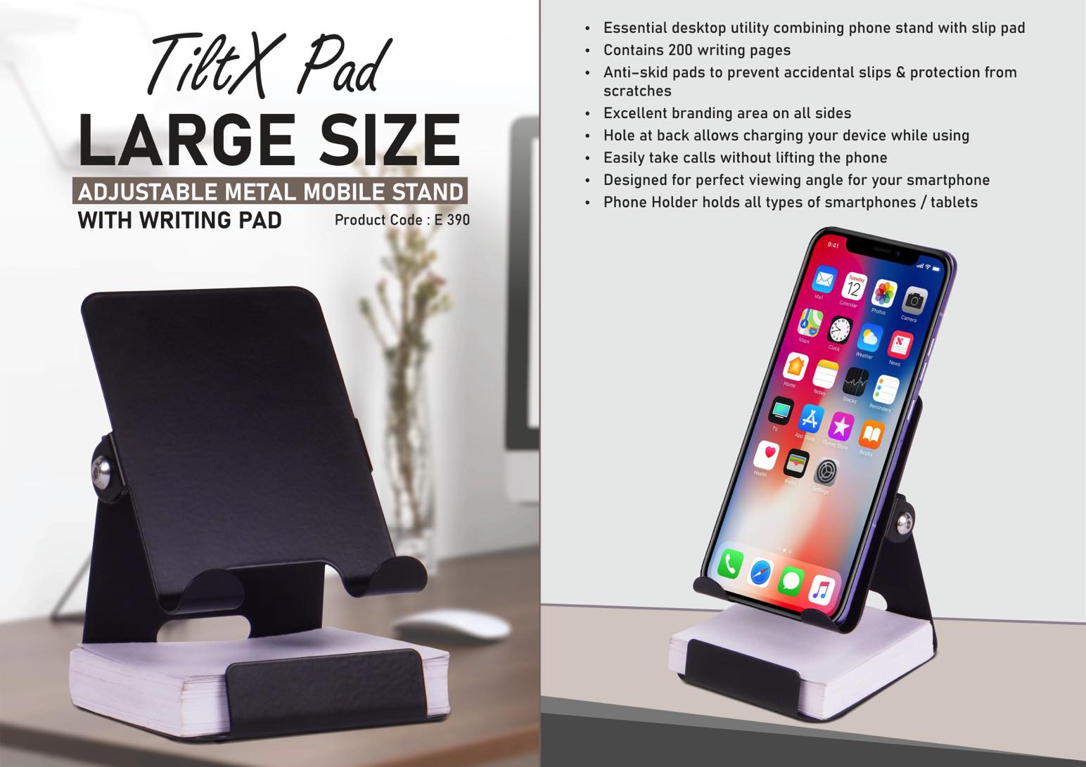 TiltX Pad- Large size Adjustable metal mobile stand with writing pad | 200 writing sheets