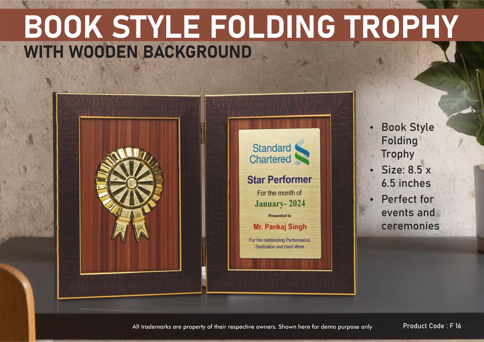 Book Style Folding Trophy with Award Motif - 8.5 x 6.5