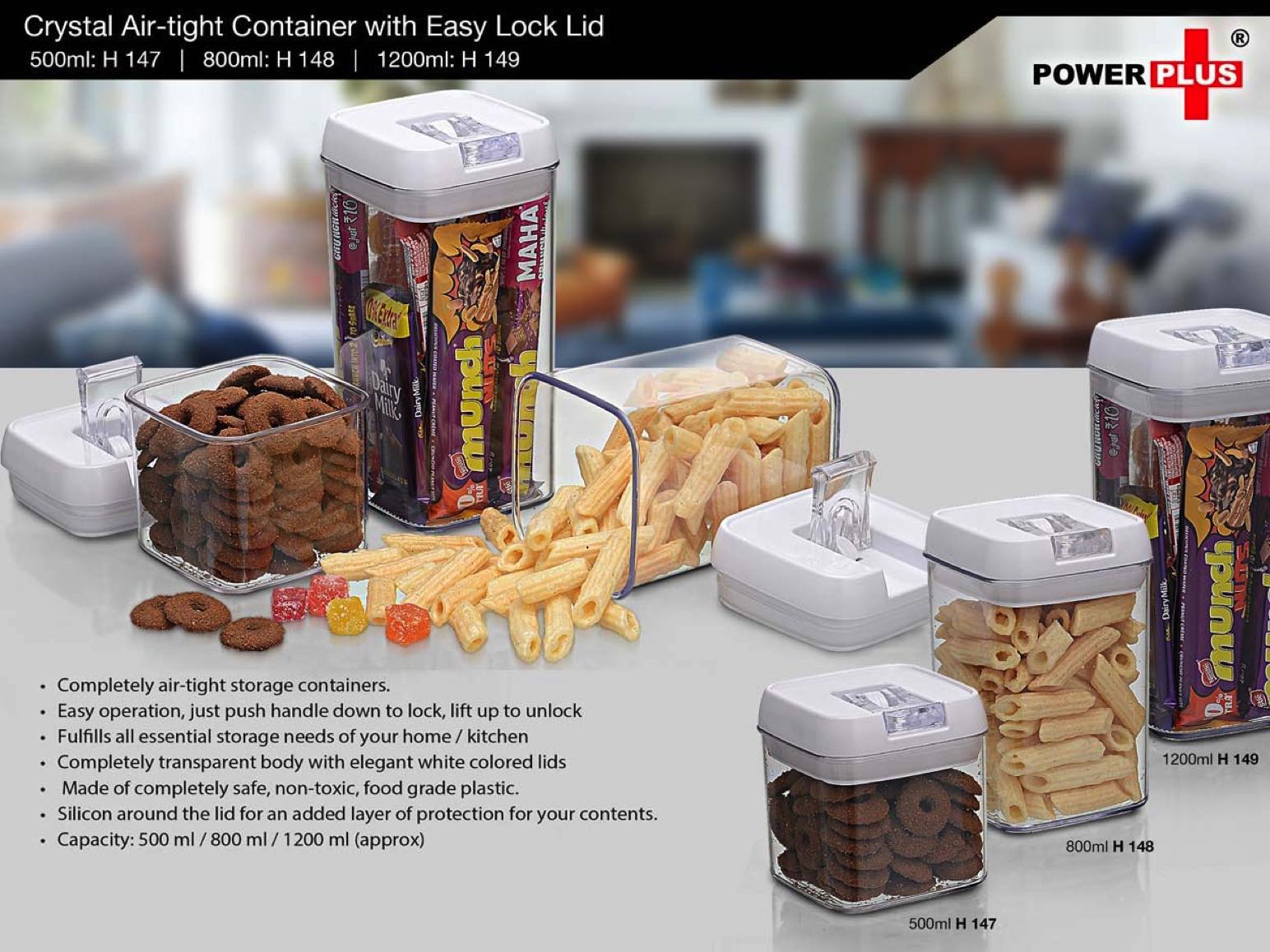 Crystal Air-tight Container with Easy Lock Lid (800 ml) by Power Plus