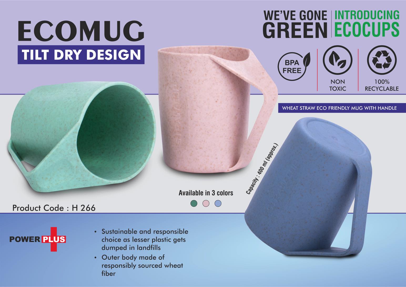 EcoMug - Wheat Straw Eco Friendly Mug with Handle - Tilt Dry Design