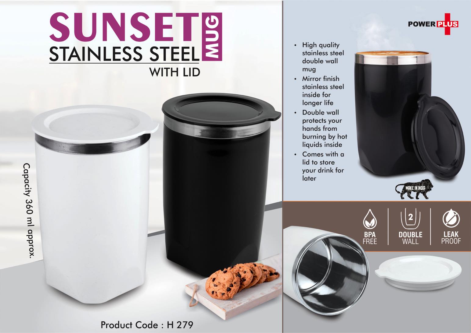 Sunset - Stainless Steel Mug with Lid - Leak proof - BPA Free - Capacity 360 ml approx