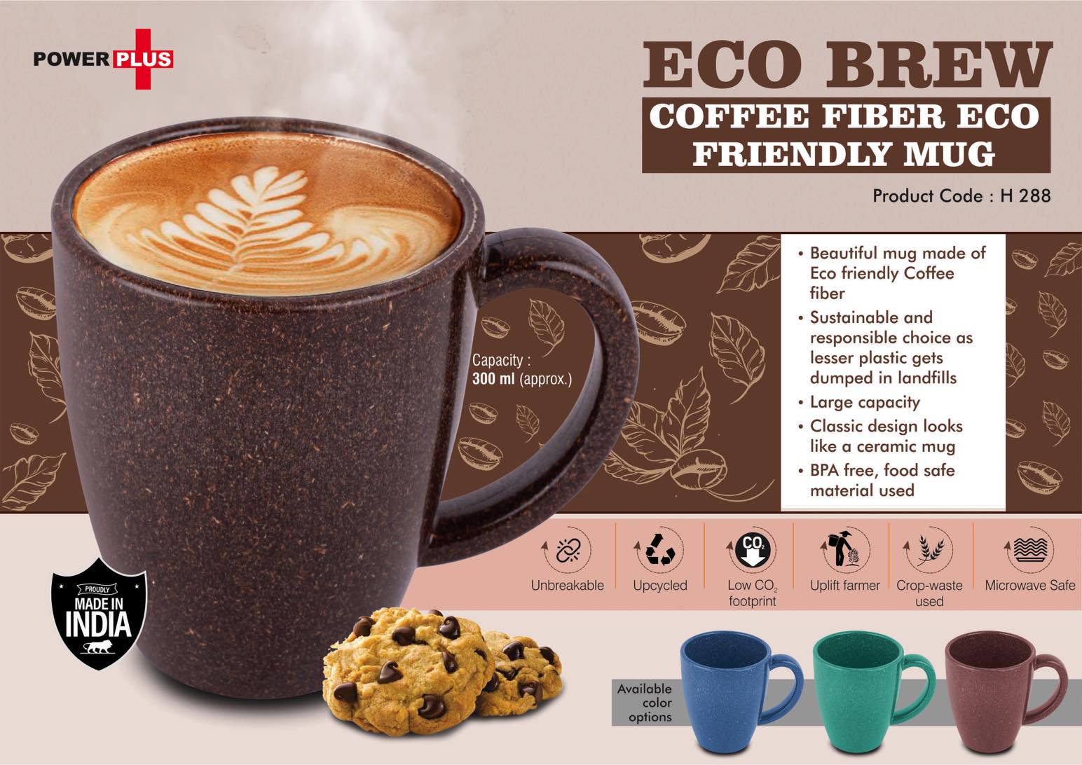 EcoBrew Mug - Coffee Fiber Eco Friendly Mug with Handle - Capacity 300ml approx