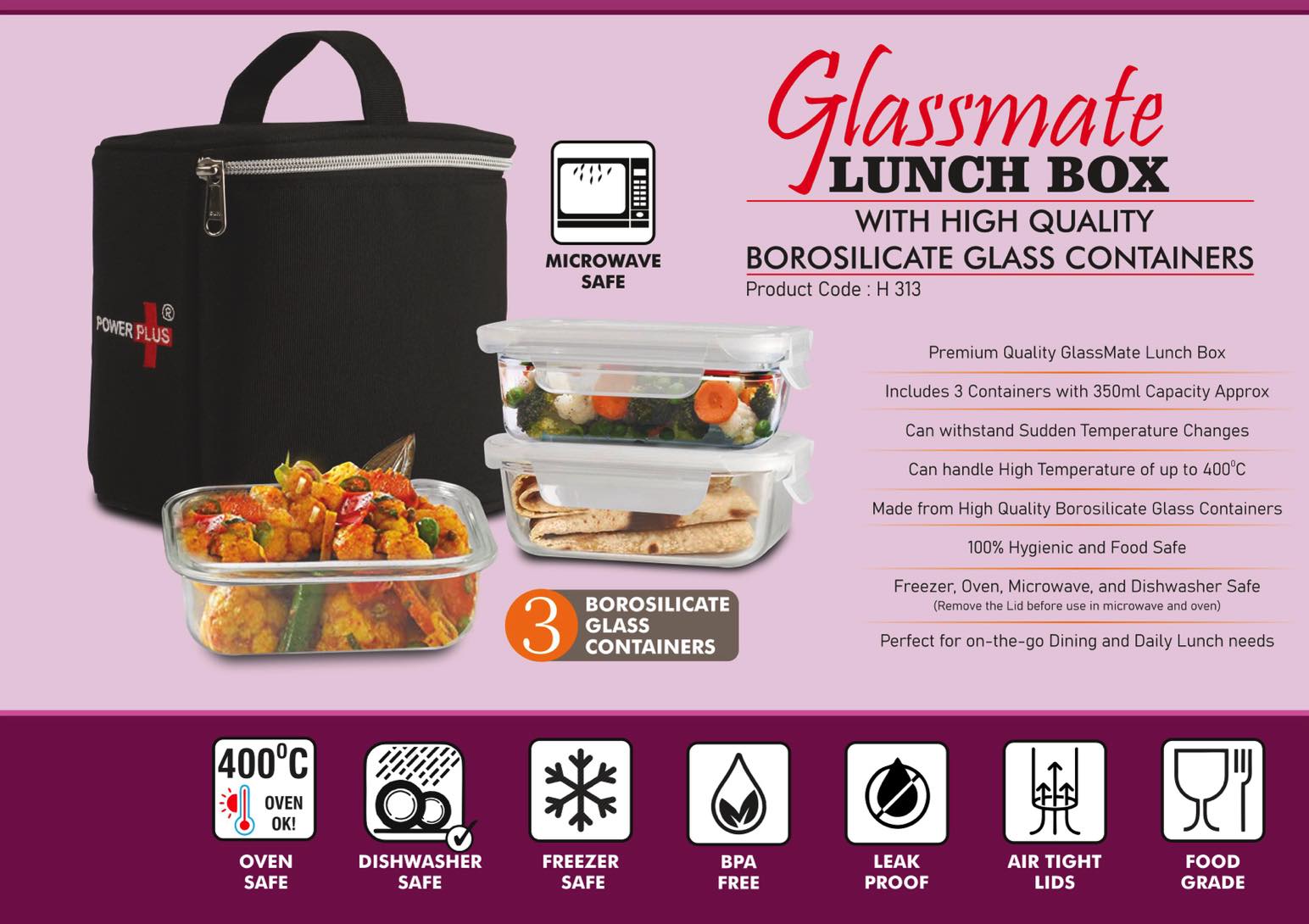 GlassMate Lunch Box- Lunch box with High quality borosilicate glass Containers