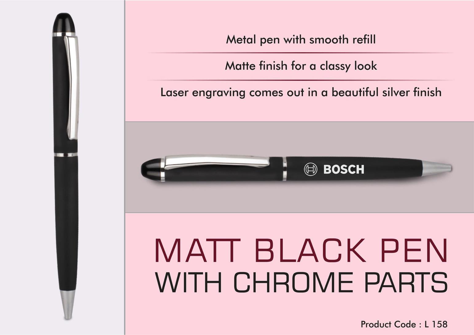 Matt Black metal Pen with Chrome Parts