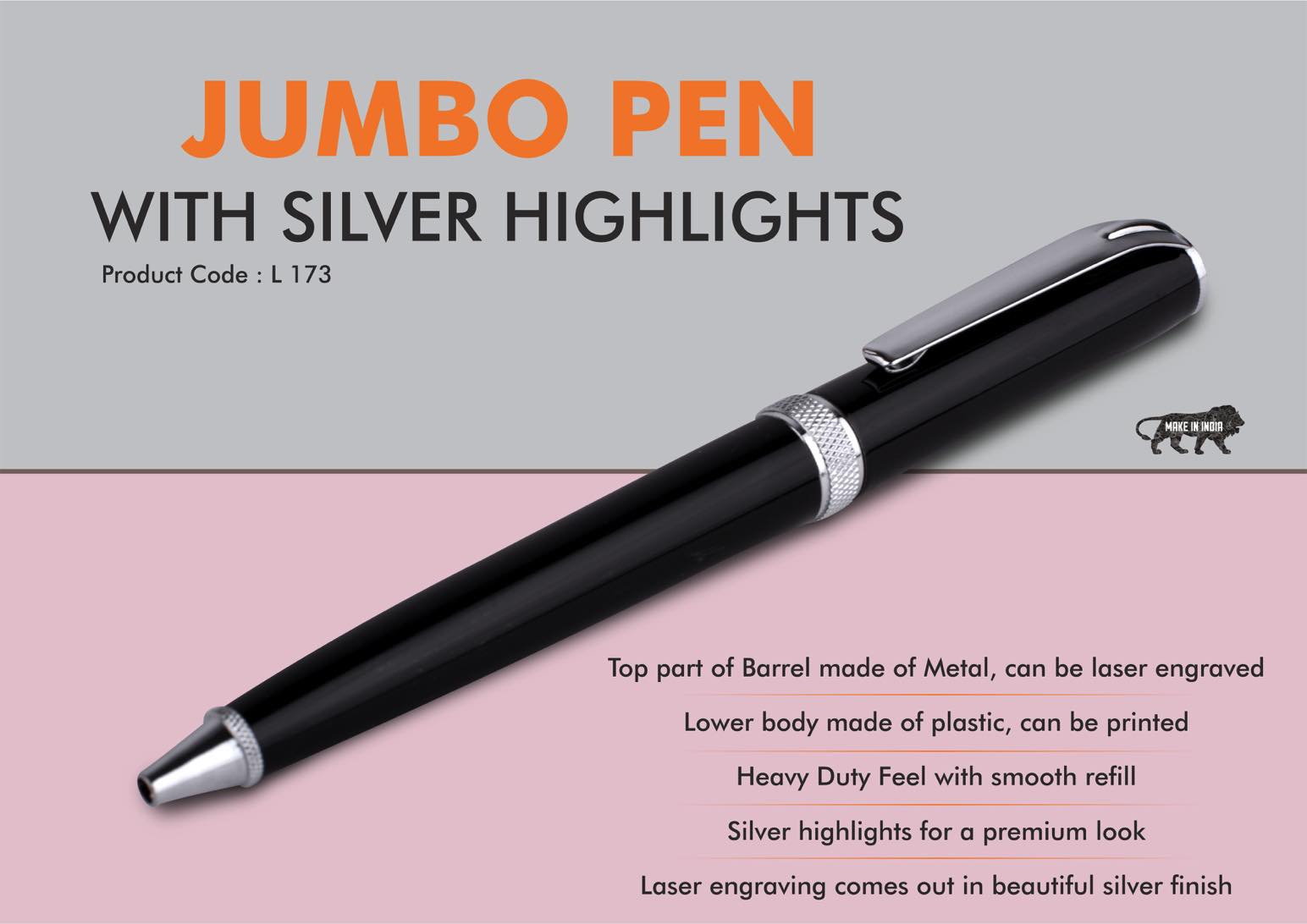 Jumbo pen with Silver highlights - Metal and plastic barrel