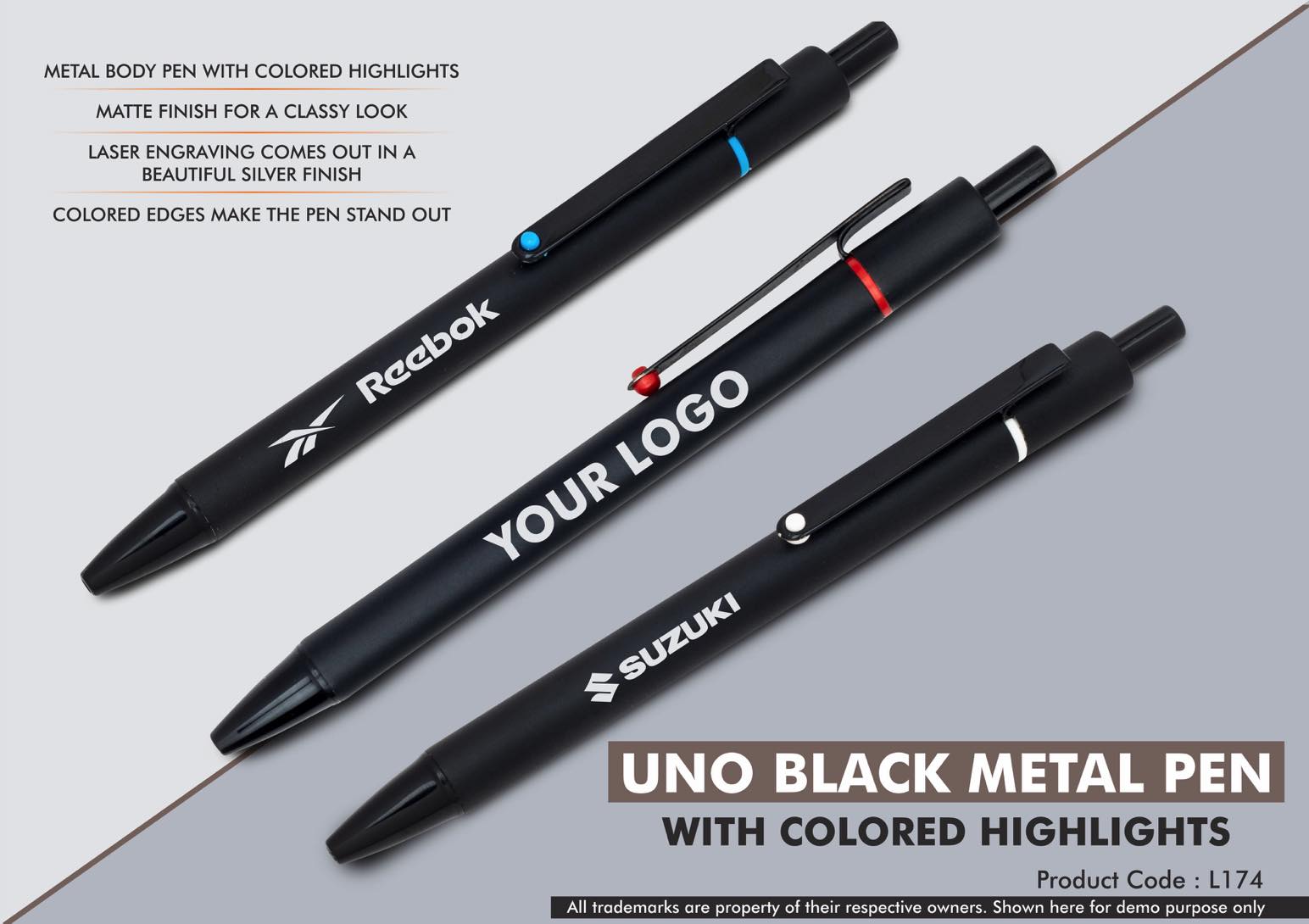 Uno Black Metal Pen with Colored highlights