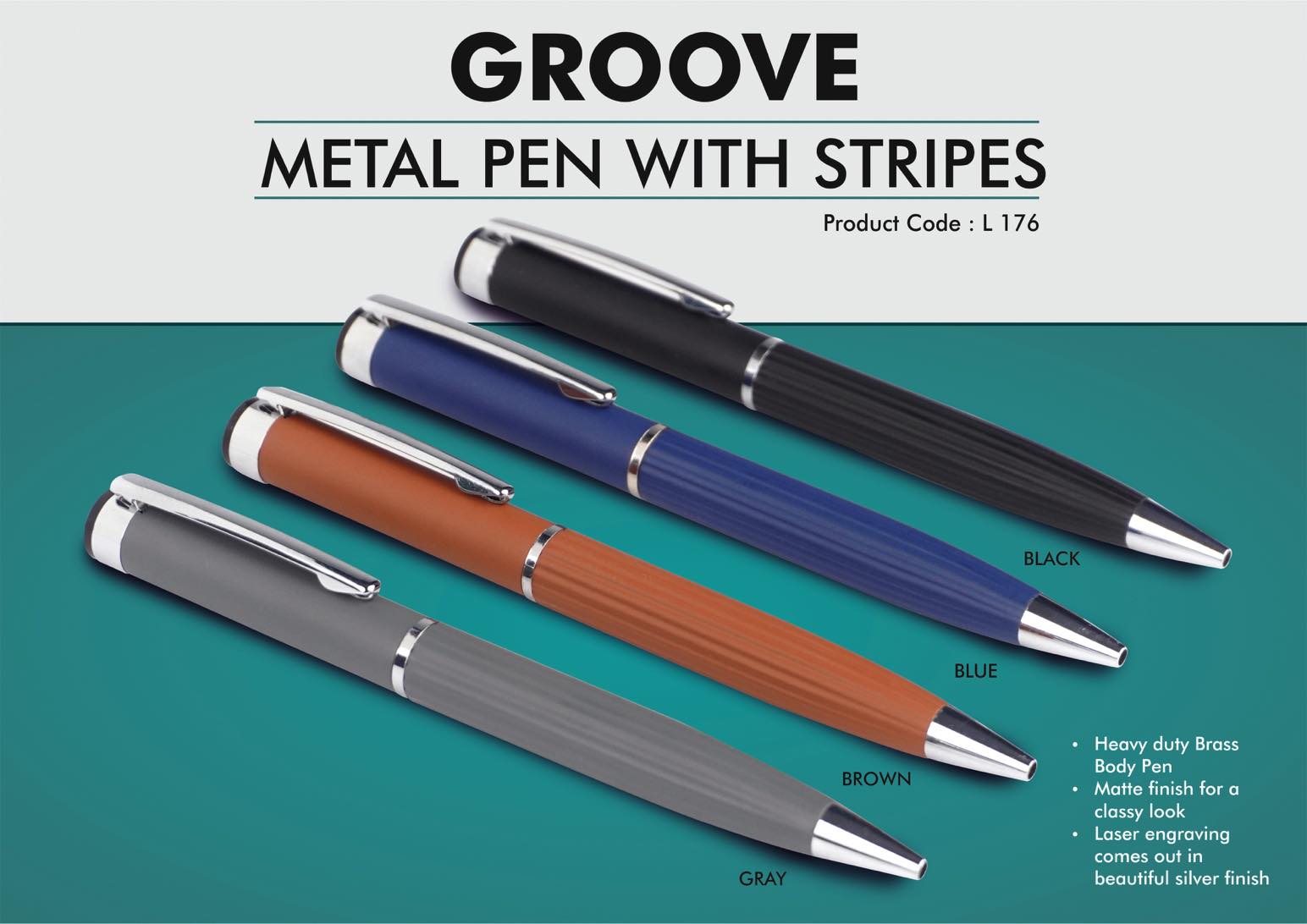 Groove: Brass metal pen with stripes