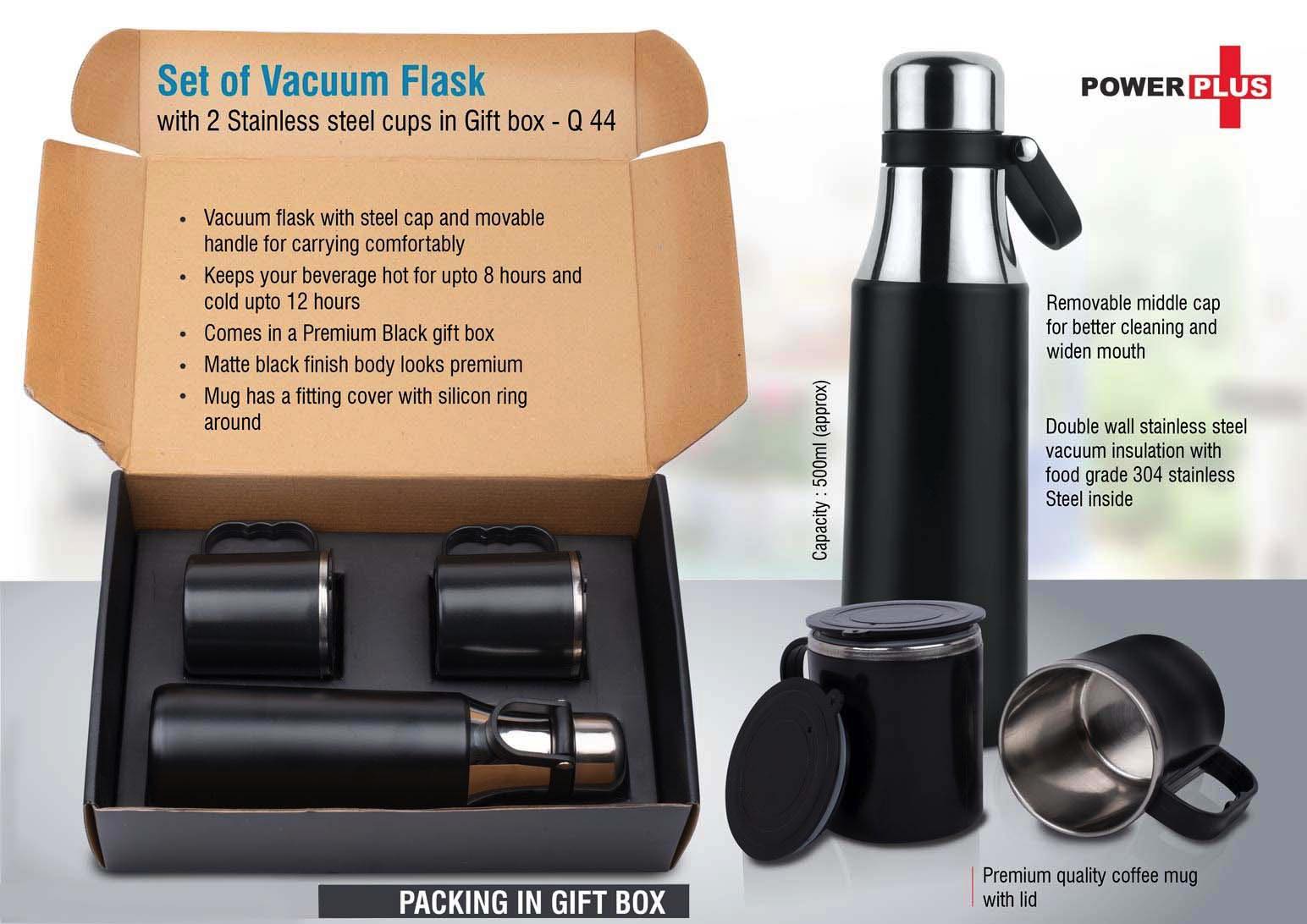 Set of Vacuum Flask with 2 Stainless steel cups in Gift box