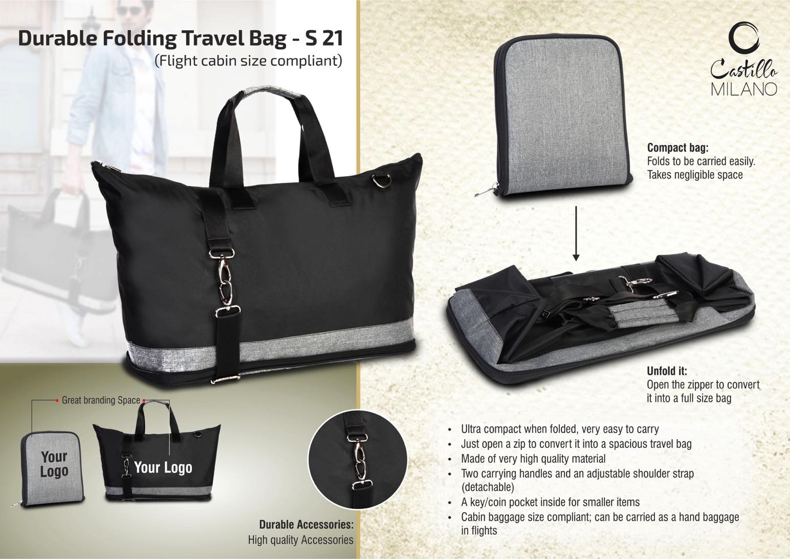 Durable Folding Travel Bag (Flight cabin size compliant)