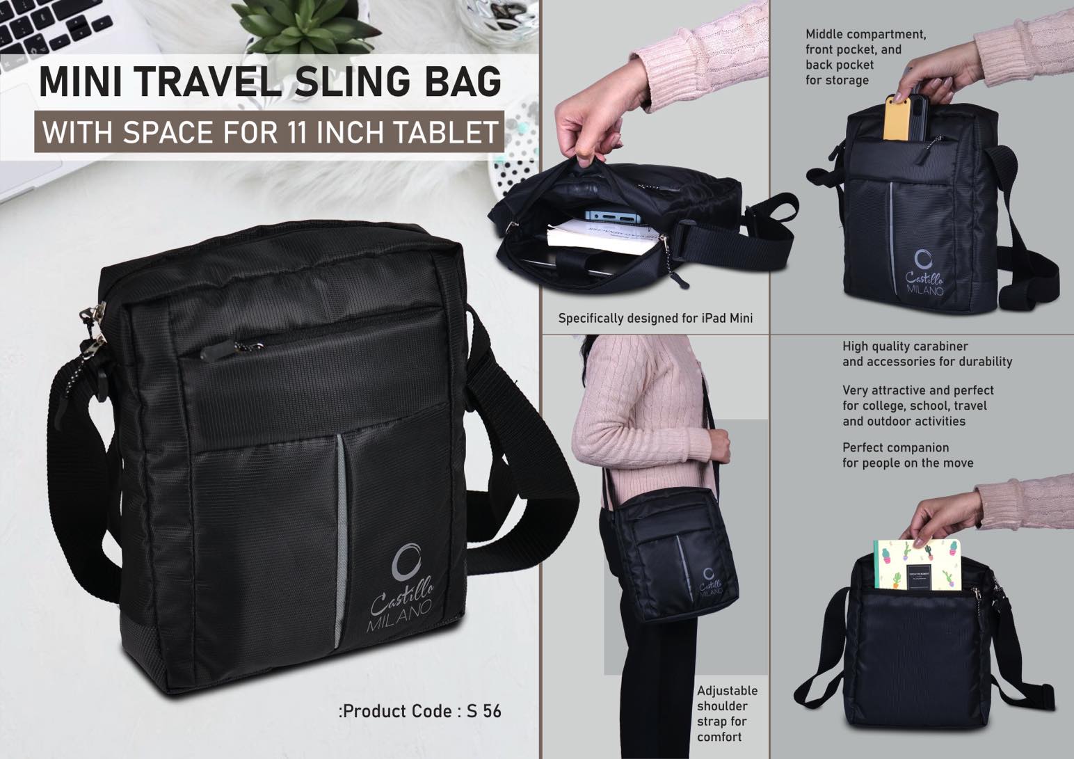Mini Travel sling bag with space for 11 inch Tablet - Perfect for iPad Mini
