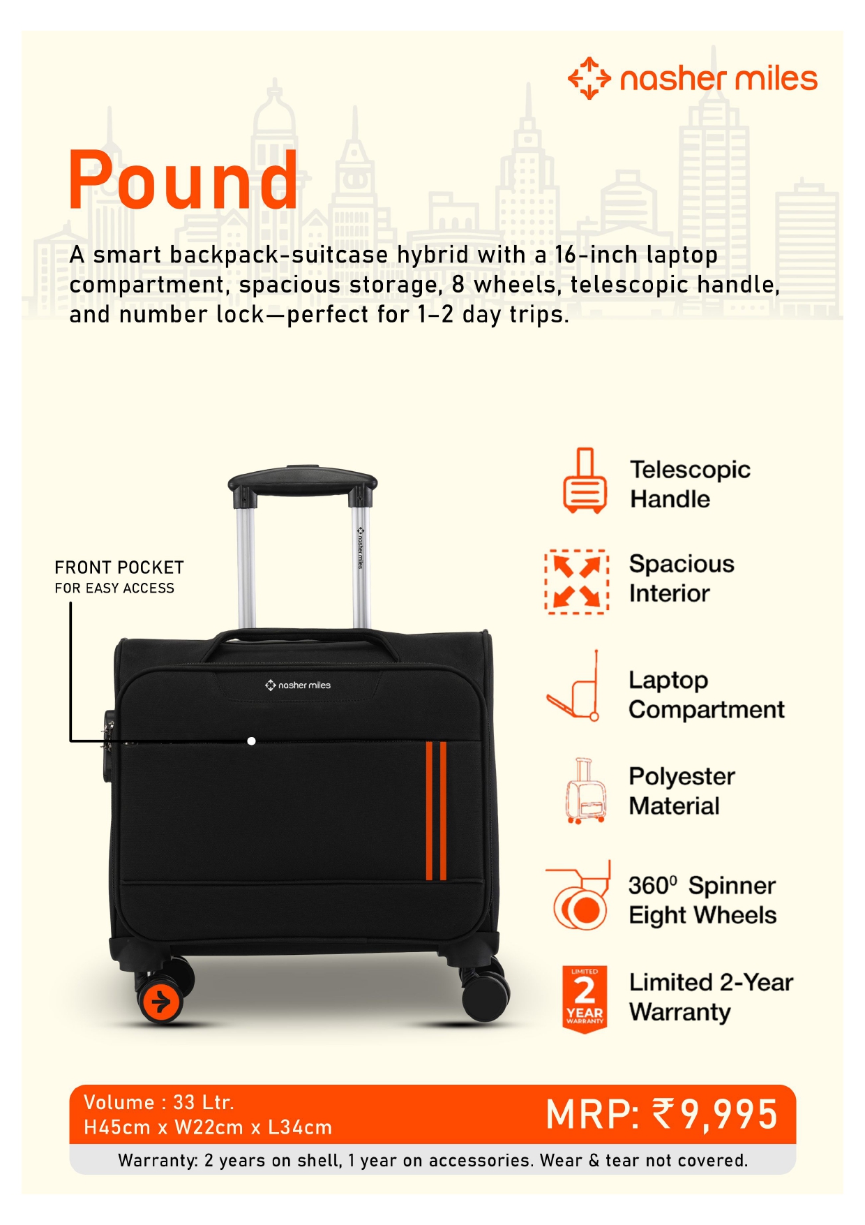 Nasher Miles Pound Overnighter Trolley Suitcase