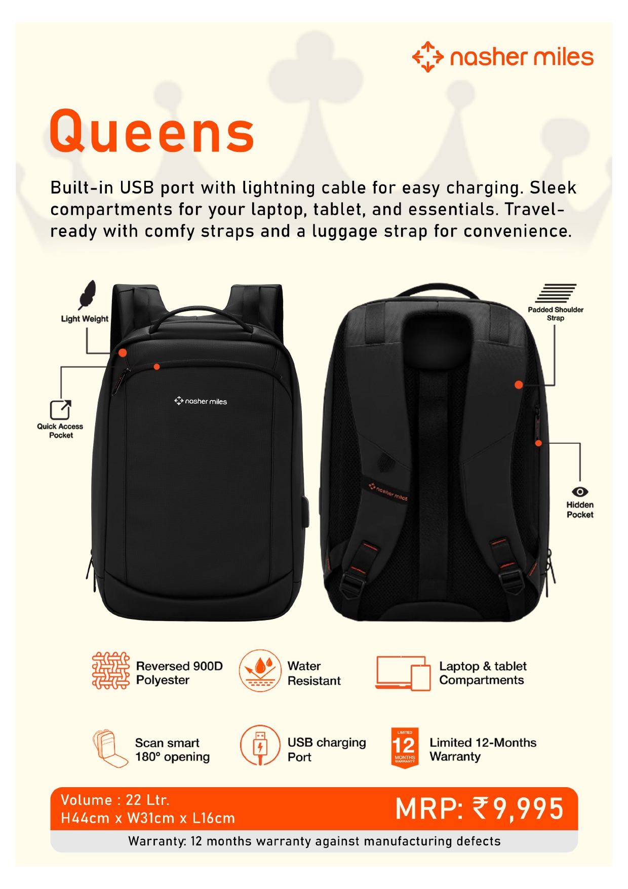 Nasher Miles Queens Rain Water Resistant Backpack