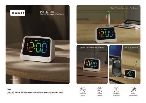 Xech Prism Lite Digital Clock with Pen stand