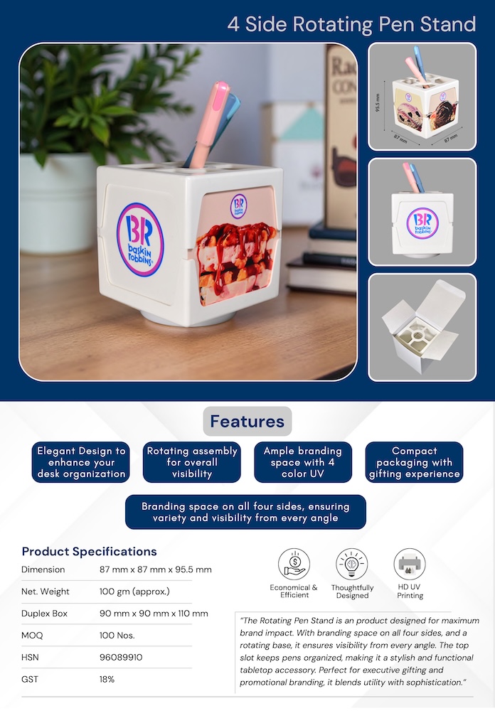 4 Side Rotating Pen Stand - MOQ 500