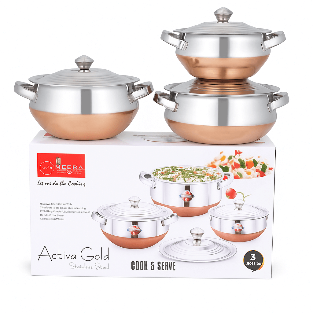 Stainless Steel copper bottom 3 pcs Set - Active Gold