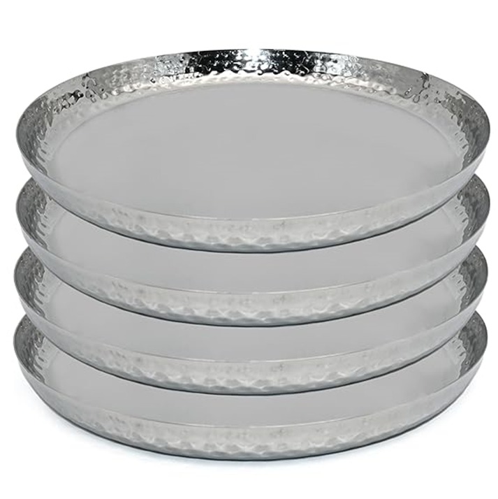 Premium Stainless Steel - 4 Pcs Plate - - Hammered Design