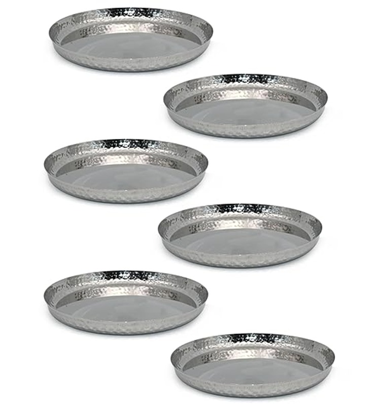 Premium Stainless Steel - 6 Pcs Plate - Hammered Design