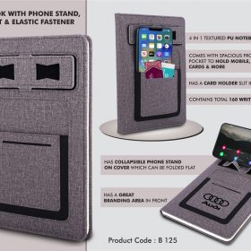 A5 notebook with Phone stand, card pocket, mobile pocket, pen loop