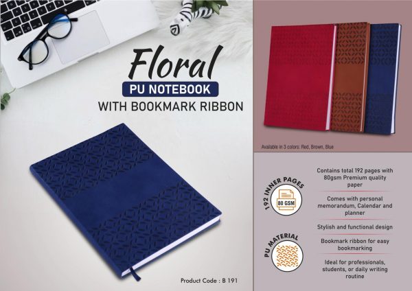 Floral PU notebook with bookmark ribbon – Only Rajesh
