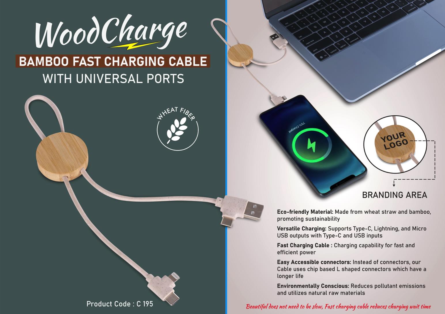 Bamboo Fast Charging Cable with Universal ports