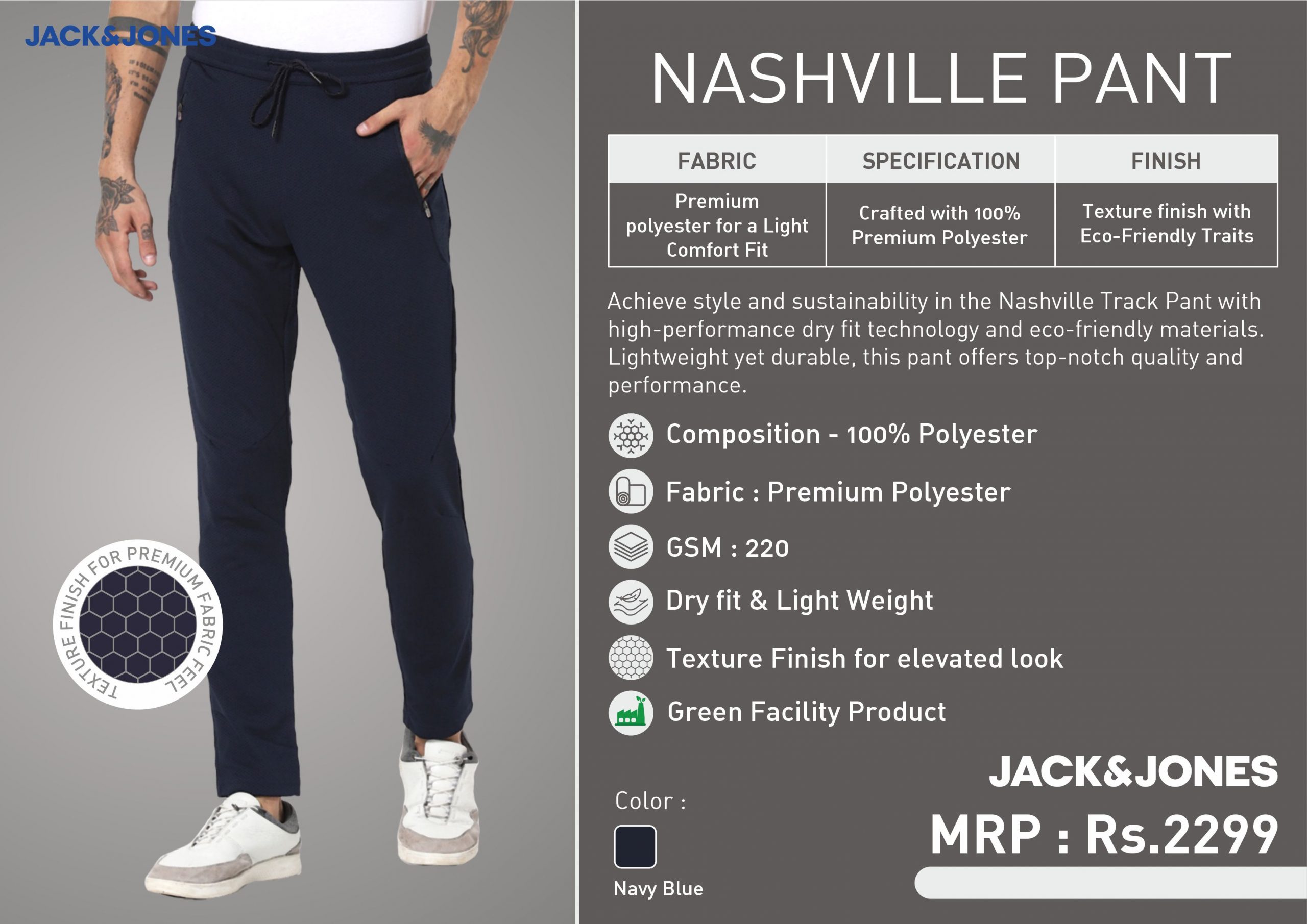 Jack & Jones Nashville Track Pant - Navy Blue